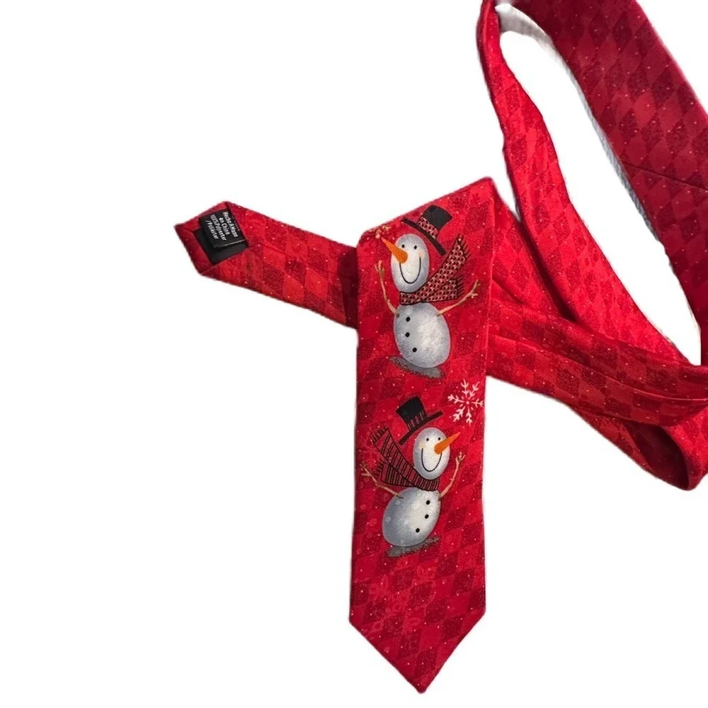 Ho Ho‎ Ho SnowMen Christmas Red Holiday Tie